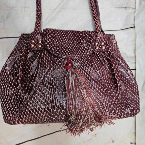LA GIOE di TOSCANA The Italian Collection Snake Croc Print Patent Leather Bag - Picture 2 of 15